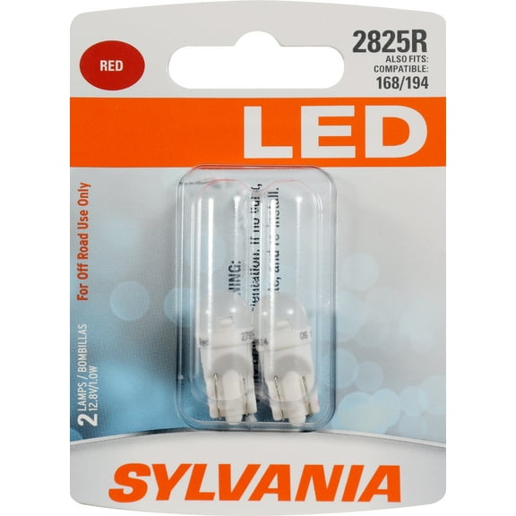 SYLVANIA - 2825 T10 W5W LED Red Mini Bulb - Bright LED Bulb, Ideal for Interior Lighting (Contains 2 Bulbs)