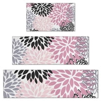 Pink Floral and Petal Pattern Kitchen Rugs Sets Of 3,Kitchen Runner Rugs Non Skid Washable,Decorative Kitchen Floor Mats for Kitchen,Sink,Laundry,17"x30"  17"x47"   17"x59"