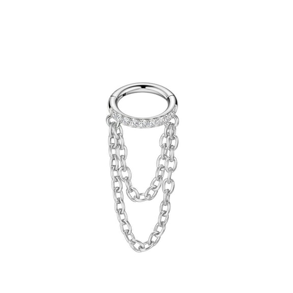 FANSING 16g Surgical Steel Cartilage Earrings Hoop 8mm Helix Piercing Jewelry with Double Chains Cubic Zirconia Cartilage Hoop 16 Gauge
