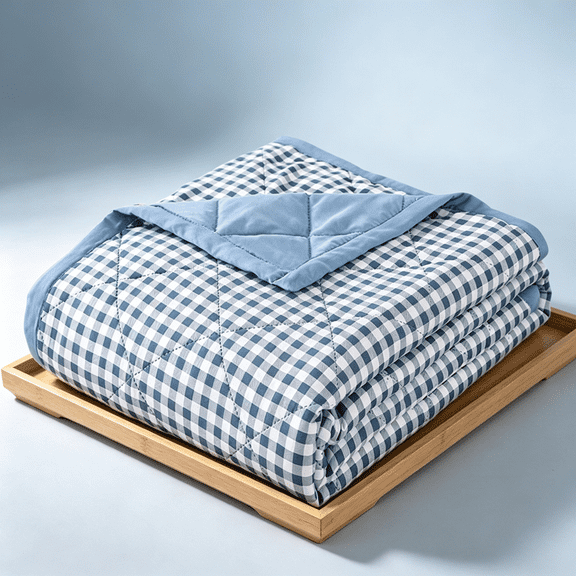 Clearance! Twin Size Washed Cotton Quilt Blanket, Skin-Friendly Cool Thin Comforter, Lightweight Bed Blanket for All Seasons, 78.74x59.05 Inches/Blue