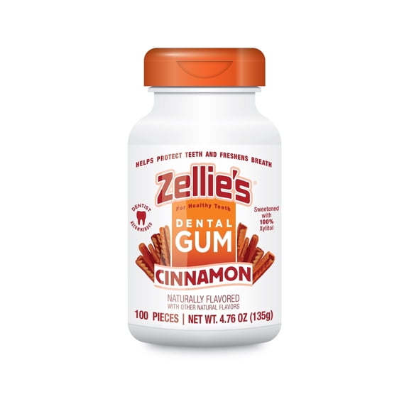 Zellies Xylitol Dental Gum, Cinnamon Flavor, Single Jar, 100 Count
