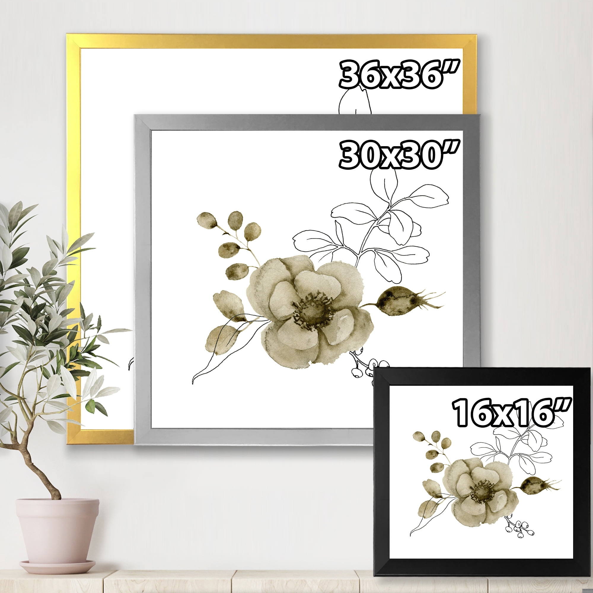 Designart 'Eucalyptus Branches With Anemone Bouquet Flower II' Traditional Framed Art Print
