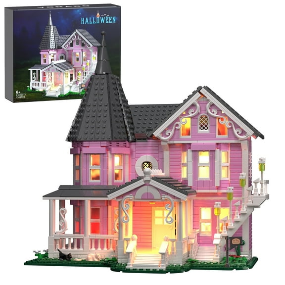 BuildingBoat Pink Palace Building Block Kit Dollhouse Model Christmas Party Halloween House Gift for Girls
