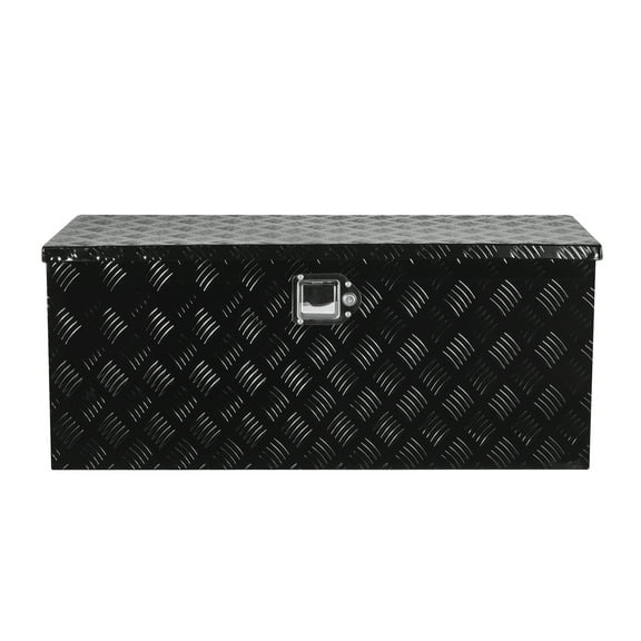 KFFKFF Durable Aluminum Truck Bed Tool Box, Textured Storage Chest with Sliding Shelf, Side Handle, Lock & Keys, Ideal for Trailers, Pickups, RVs, 35.4"x14.6"x14.6", Black