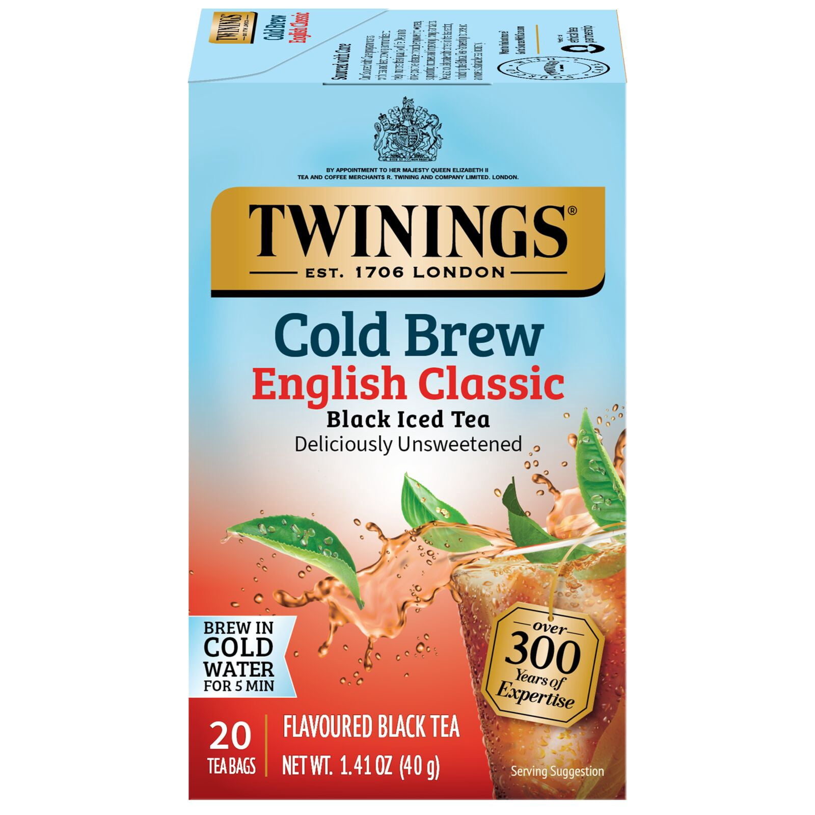 (3 pack) Twinings English Classic Cold Brew Iced Black Tea Bags, Unsweetened, 20 Count