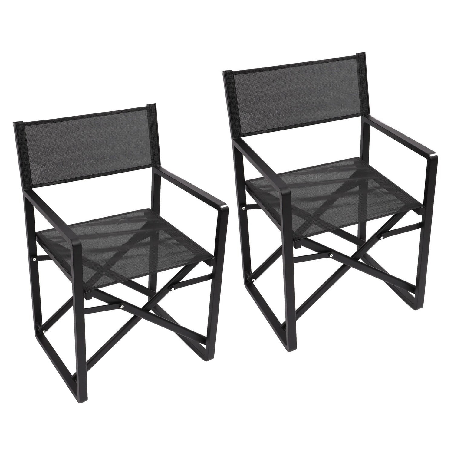 Benjara Metal Director Chair with X Shaped Braces, Set of 2, Black