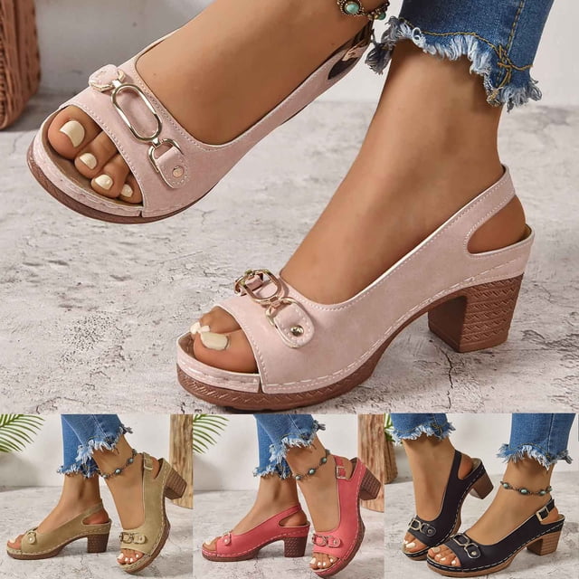 TrendOFT Womens Sandals Comfortable Casual Slip Open Toe Wedge Heel Shoes For Daily Wear Beach Walking Summer Spring Fall Fashion Sandales Plateforme Pour Femmes Pink 36