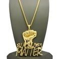 thumbnail image 2 of Polished Raised Fist Black Lives Matter with Gold-Tone Chain Necklace - 4mm 30" Cuban Chain, 2 of 4