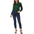 thumbnail image 2 of INSPIRE CHIC Women's Office Tie V Neck Long Sleeve Elegant Blouse Shirt L Dark Green, 2 of 6