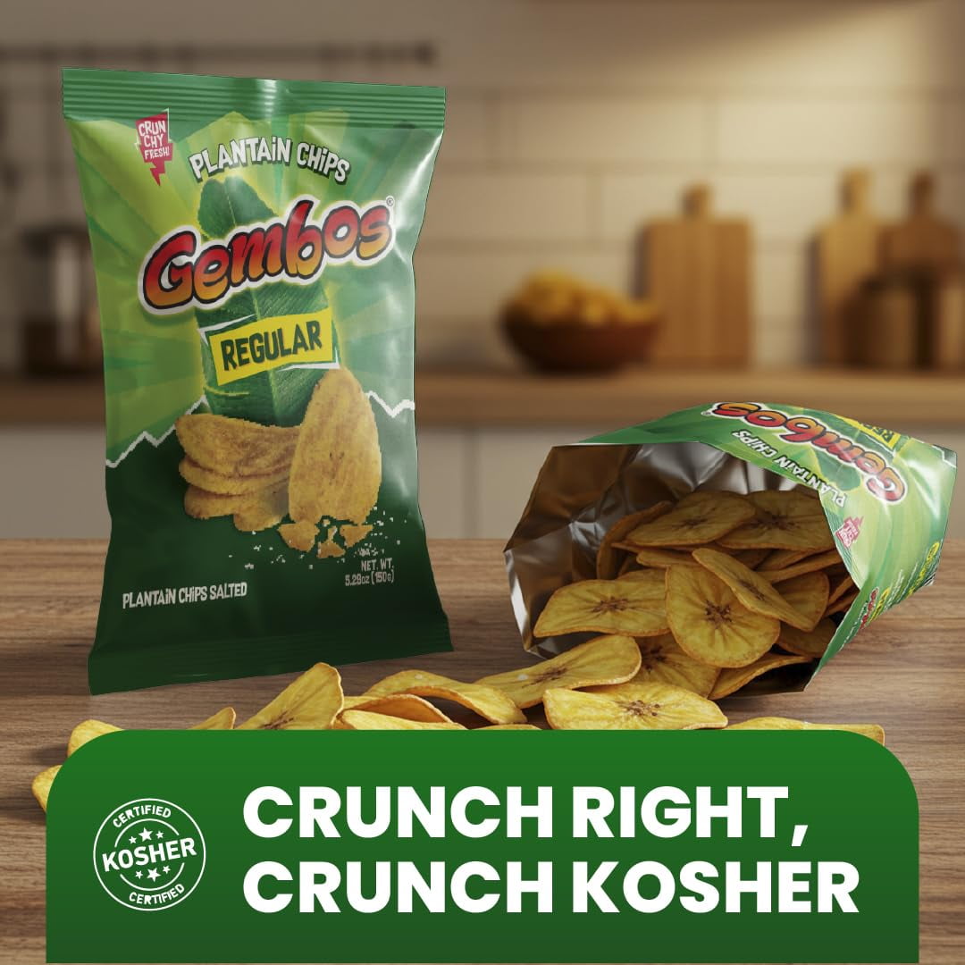 Gembos Original Plantain Chips, Salty Snack, 5.29 oz, 6 Pack