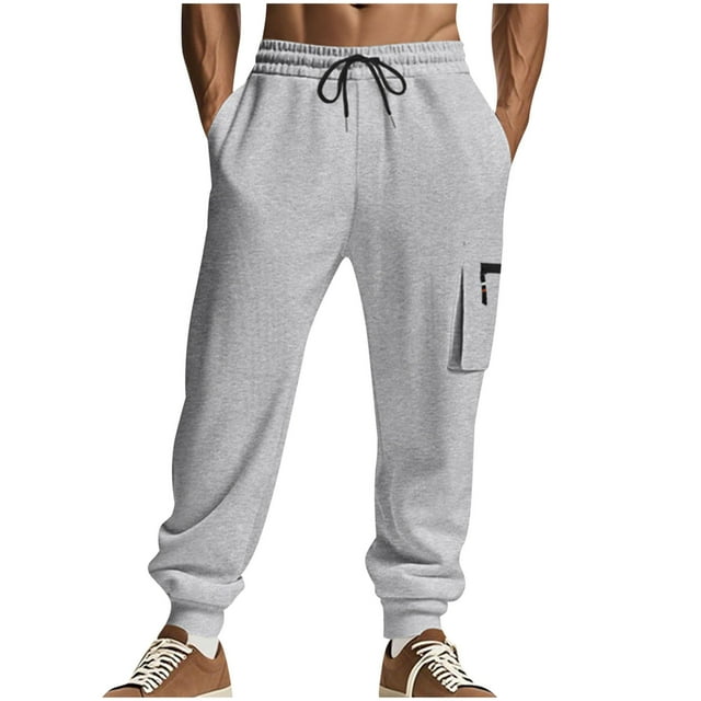 WRKEKC Men's Cargo Joggers for Men Solid Color Breathable Sport Drawstring Waist Multi-Pocket Zipper Work Pants Elastic Slim Tapered Sweatpants