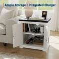 thumbnail image 3 of Farmhouse End Table - 24" White Farmhouse End Table with USB Charging Station & Barn Door, Rustic Wood,Side Table for Bedroom Living Room, 3 of 8