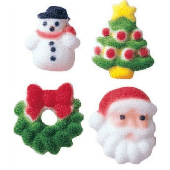 24pk Christmas Charms 5/8" - 3/4" Edible Sugar Decoration Toppers for Cakes Cupcakes Cake Pops w. Edible Sparkle Flakes & Decorating Stickers