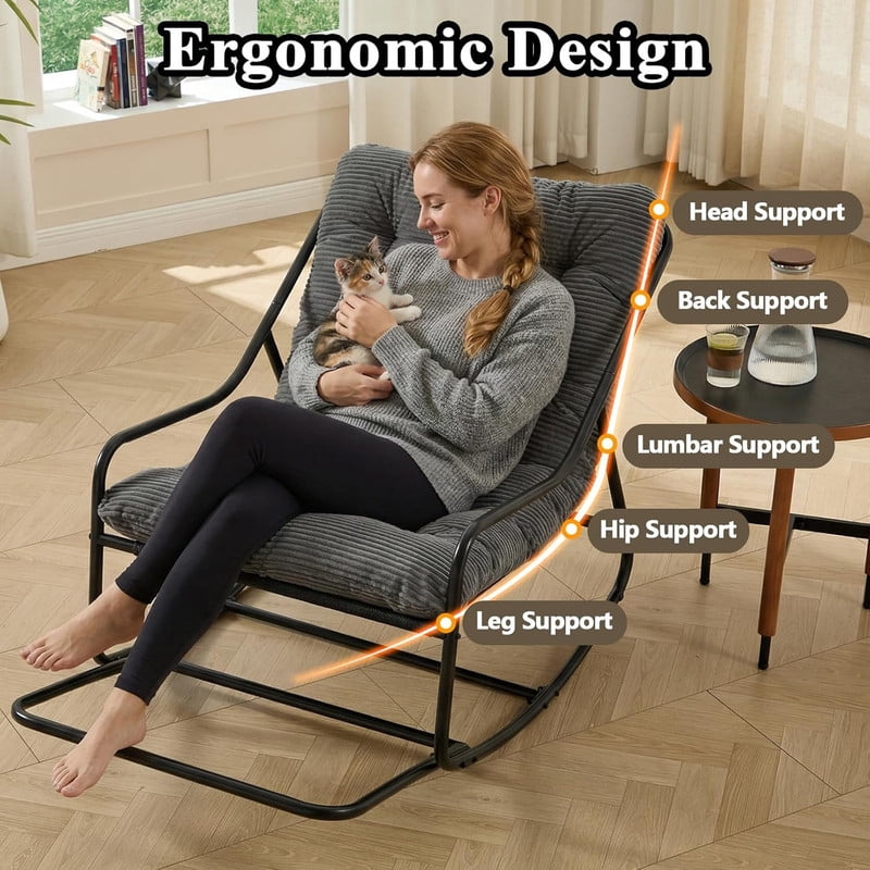 Outdoor Rocking Chair, Papasan Rocking Chair with Metal Frame, Comfy Rocker Lounge Chair for Living Room Porch Patio Garden