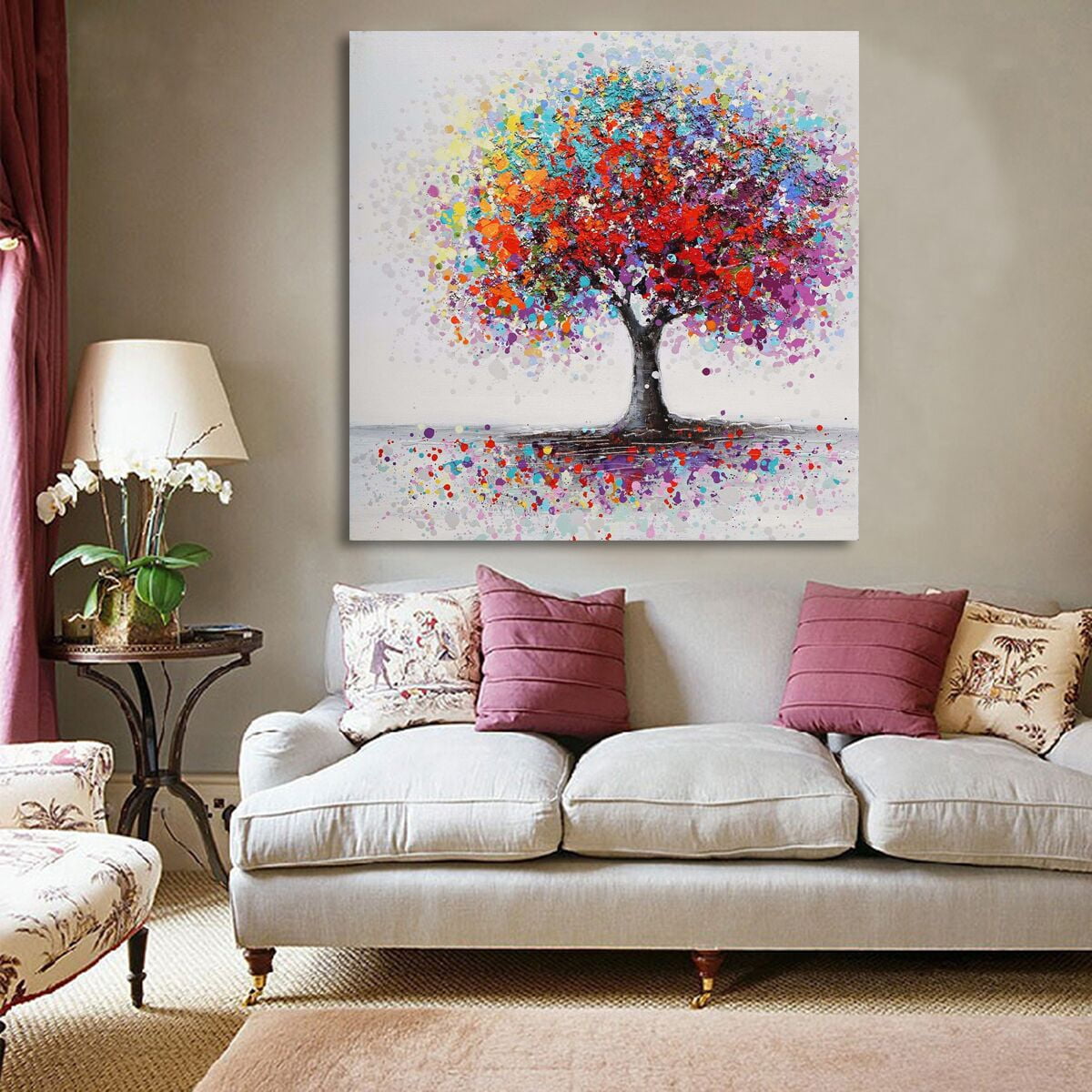 Kreative Arts Large Wall Art Painting Contemporary Pink Tree in Black and White Fall Landscape Picture Modern Giclee Stretched and Framed Artwork for Office Living Room Decoration20x40in Pink Tree