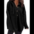 thumbnail image 3 of Sudadera Holgada de Larga para Mujer, Informal, con Botones y Capucha, con Bolsillo. Negro XL, 3 of 7