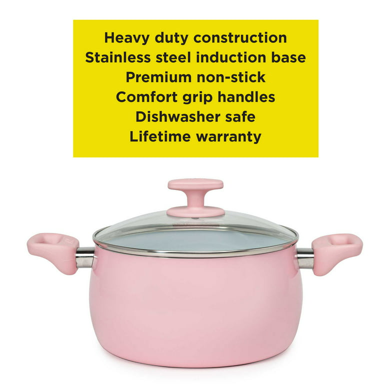 Tasty Ceramic Dutch Oven and Glass Lid, 5 Quart, Pink 