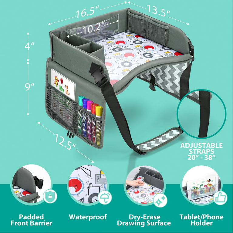 Gray Kids Travel Activity Lap Tray by Lil Tots Gear Children Car Seat Road  Trip Portable Traveling Accessories Snacks, Drawing, Coloring Waterproof  Dry Erase Tablet IPad Holder Organizer 