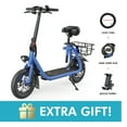 thumbnail image 6 of MIHOVER 450W Electric Scooter with Seat, Commuter Electric Scooter for Adult with Basket & Free Phone Holder & Steel Cable Lock & Inner Tube- up to 21 Miles 15.5MPH-Blue, 6 of 13