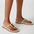 thumbnail image 2 of FSJ Women Comfort Open Toe Flat Sandals Slip on Flip-flops Without Heel Metal Buckle Lightweight Chic Outdoor Slippers White Size 4, 2 of 5
