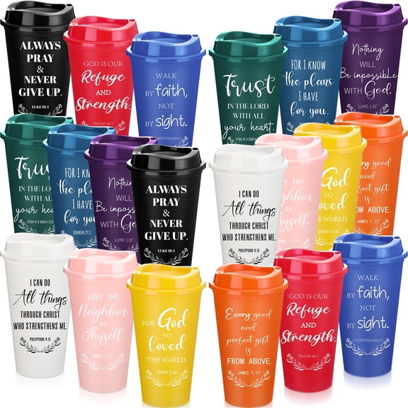 Vasos de Café Skylety con Versículos Bíblicos, 16 oz, Reutilizables, Paquete de 40 Vasos de Plástico