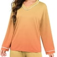 thumbnail image 6 of Fmbrln Womens Pajamas Sets Long Sleeve V Neck Shirts Tops and Wide Leg Pajamas Pants Sets Fashion Gradient Print Soft Comfy Home Sleepwear Sets, 6 of 7