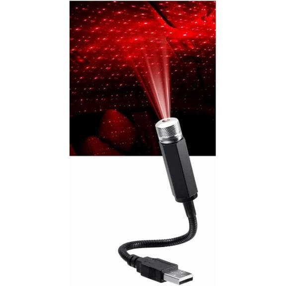 1-Pack USB Star Projector Night Light, Adjustable Romantic Starry Sky Projector Car Light, Portable Atmosphere Decorative Auto Roof Light for Bedroom, Car, Party, Wall, Ceiling Red