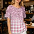 thumbnail image 6 of JULMCOMO Cotton Linen T Shirts for Women Floral Print Short Sleeve Casual Henley Shirts Baggy Comfy Summer Tops with Chest Pocket Pink 3XL, 6 of 9