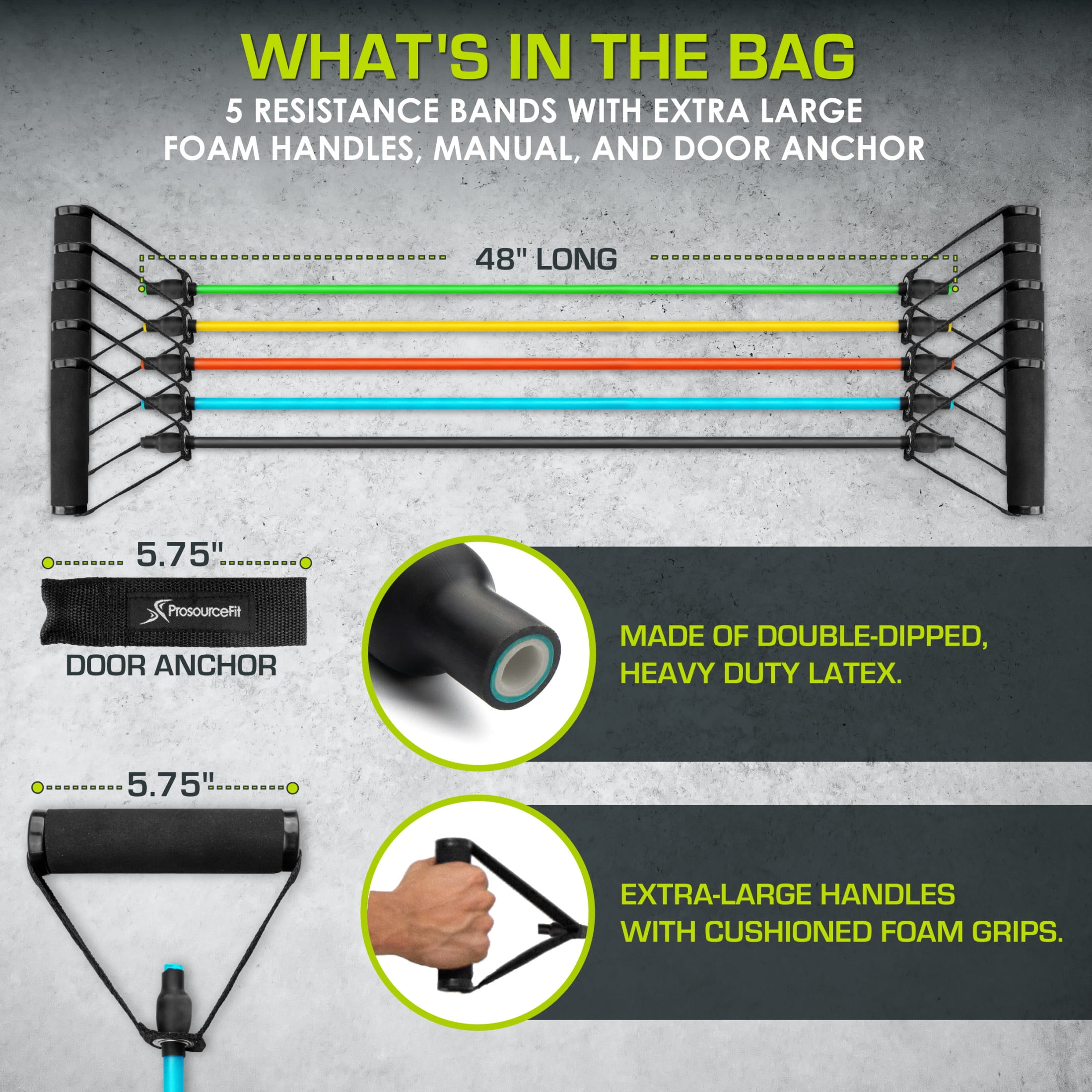 ProsourceFit Tube Resistance Bands Set w/ Attached Handles for Fitness