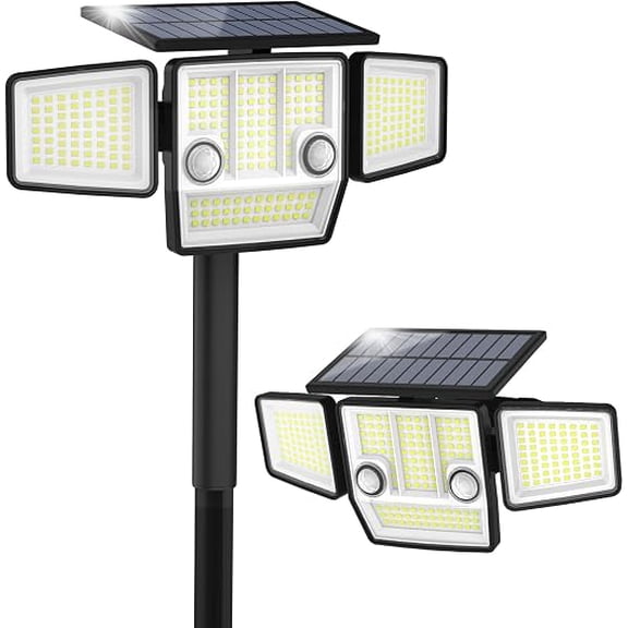 HAARAY Solar Motion Sensor Outdoor Lights 2500LM with Ground Stake, 3-Head Adjustable 236 LED Super Bright Solar Wall Security Flood Lights Outdoor Waterproof IP65 for Outside House Porch, 1 Pack