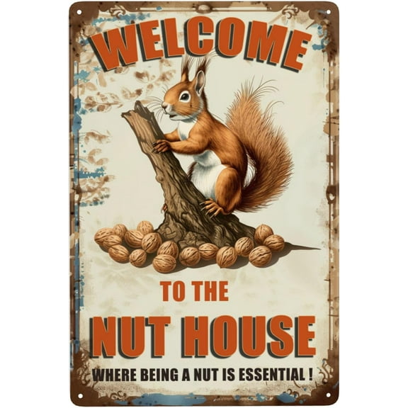 8 x 12 in Metal Tin Sign - Funny Squirrels Signs Welcome To The Nut House Squirrels Stuff For Indoor Outdoor Decor 12x8 Inches