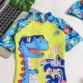 thumbnail image 6 of Pandaie Baby Swimsuit Boy Short Sleeve Rash Guard One Piece Surfing Bathing Suit Toddler Zipper Cute Print Swimwear with Hat 2-3 Years Blue, 6 of 7