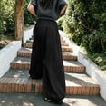 thumbnail image 4 of Women's Flowy Linen Palazzo Pants Shirred Sheer High Waisted Wide Leg Beach Trousers with Pockets Black L, 4 of 6