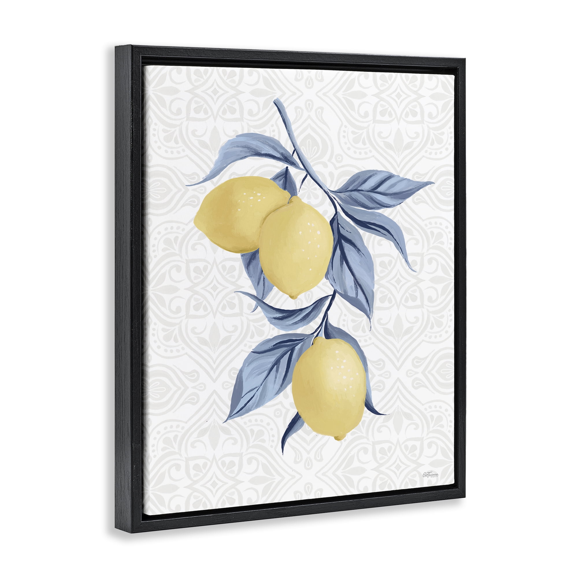 Stupell Industries Geometric Mosaic Lemons Food & Beverage Painting Black Floater Framed Canvas Art Print Wall Art, 25 x 31