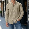 thumbnail image 4 of Gamivast Dress Shirts for Men Stand Collarlong Sleeve Button Down Blouses Casual Slim Fit Solid Tops Lightweight Work Office Outfits Khaki XXL, 4 of 6