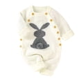 thumbnail image 2 of ZHOGXU Baby Girls Boys Knit Sweater Romper Long Sleeve Round Neck Easterr Bunny Design Comfortable Warm Soft Jumpsuit For Daily Wear,White,3-6 Months, 2 of 4