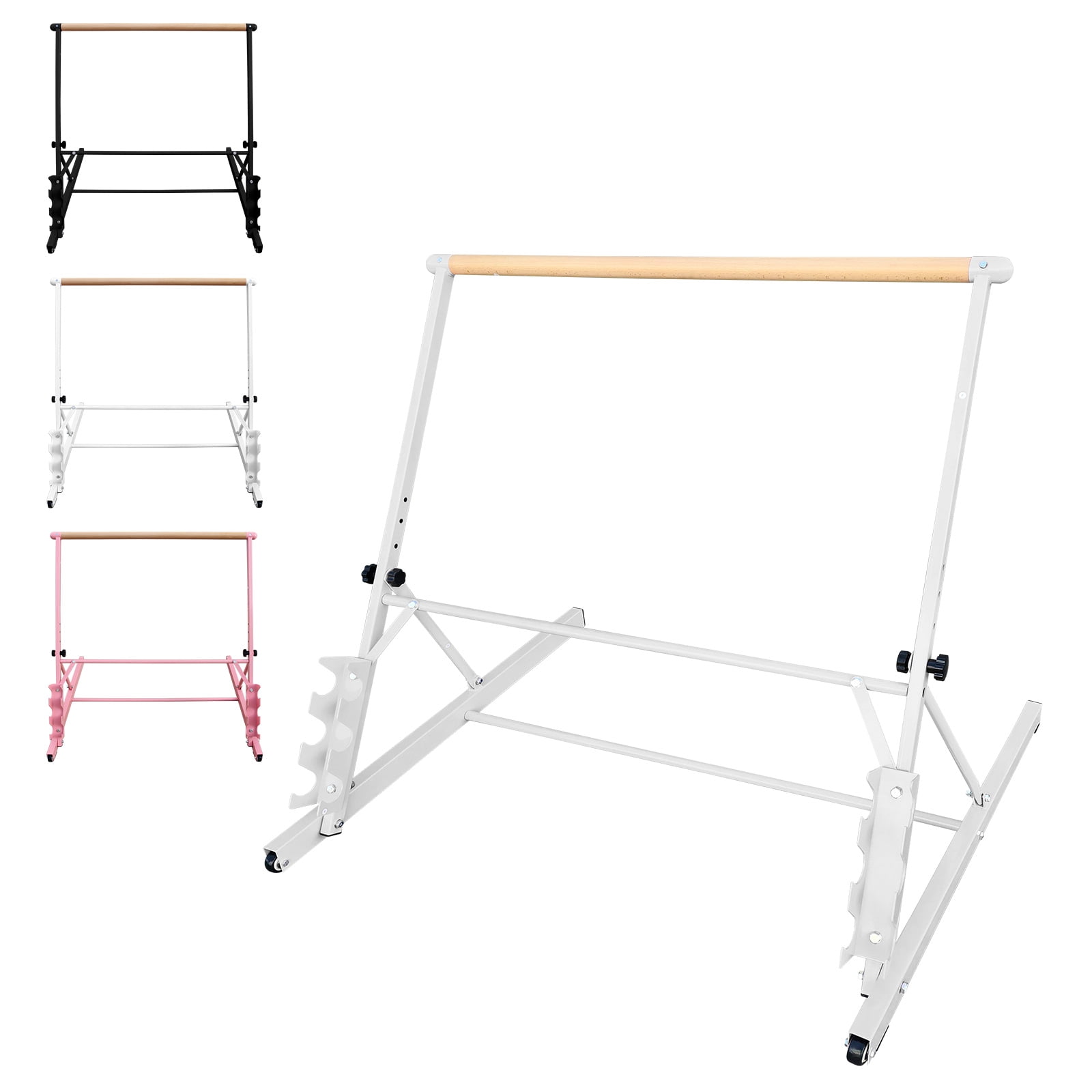 Solid Wood Ballet Barre 3.5FT with Adjustable Height 31.5-39.5 Inches, Portable Dance Practice Barre with Wheels for Home, Studio, Adjustable, White