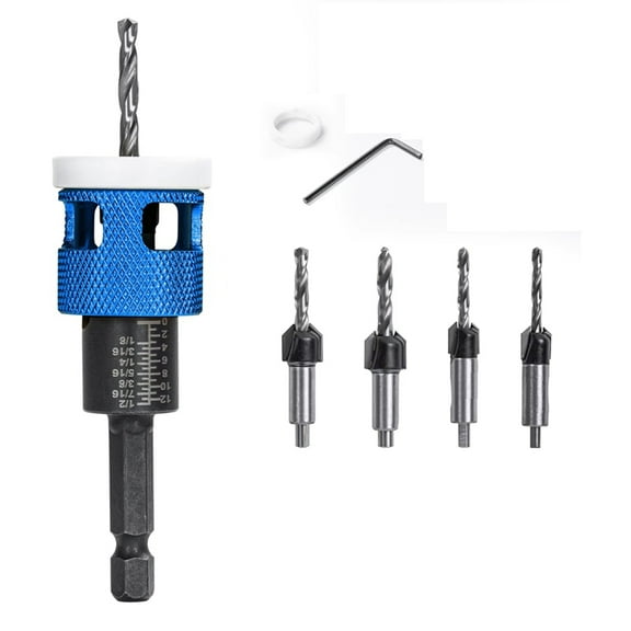5pcs/Set Countersink Drill Bit with Adjustable Depth Stop Low Friction Hole Opener Countersunk Drill Bit Carpentry