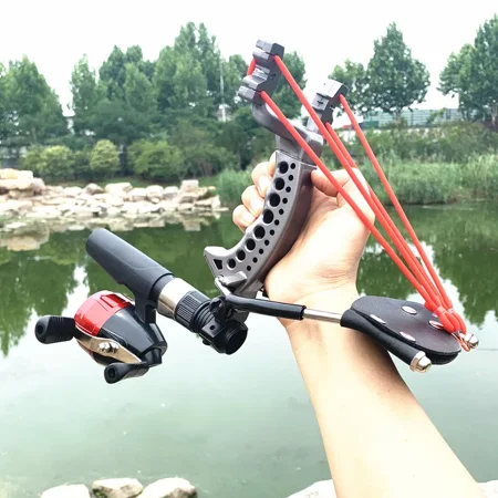 Outdoor Fish Shooting and Fishing Slingshot Foldable Bowl Support Slingshot Reel Fish Dart Guard Leather Band Fishing Set Meal