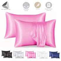 PULLIMORE 2 Pcs Silk Stain Pillowcase Pillow Case Cover Standard King Queen Cushion Covers for Hair and Skin (King, 20 x 40 inch, Pink)