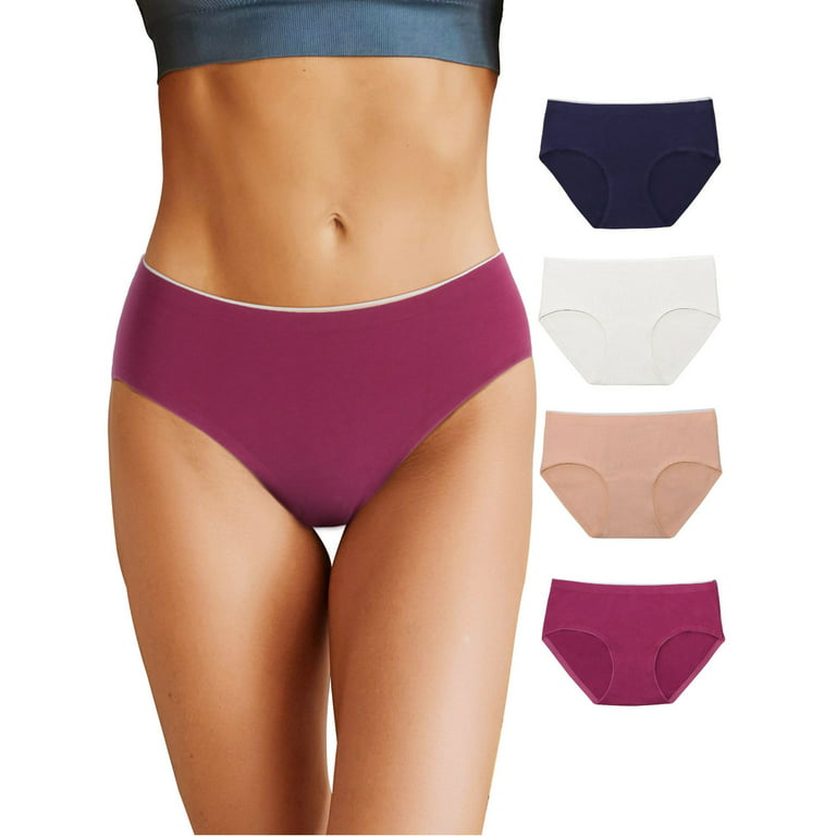 Spencer 4 Pack Women's Cotton Stretch Underwear Soft Mid Rise Seamless  Briefs Underpants (M-2XL)
