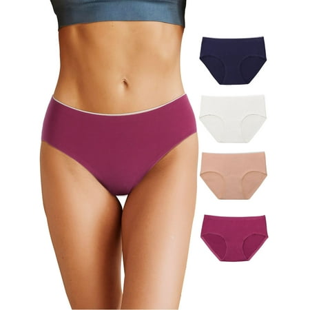 

Spencer 4 Pack Women s Cotton Stretch Underwear Soft Mid Rise Seamless Briefs Underpants (M-2XL)