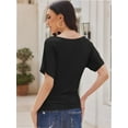 thumbnail image 7 of Women's Solid Short Sleeve Boat Neck Dolman Top with Side Shirring Trendy Casual Loose Fit T-Shirt, 7 of 7