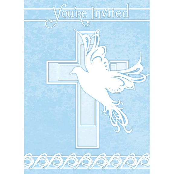 Unique Baptism Invitation Cards Blue Religious 8 Count