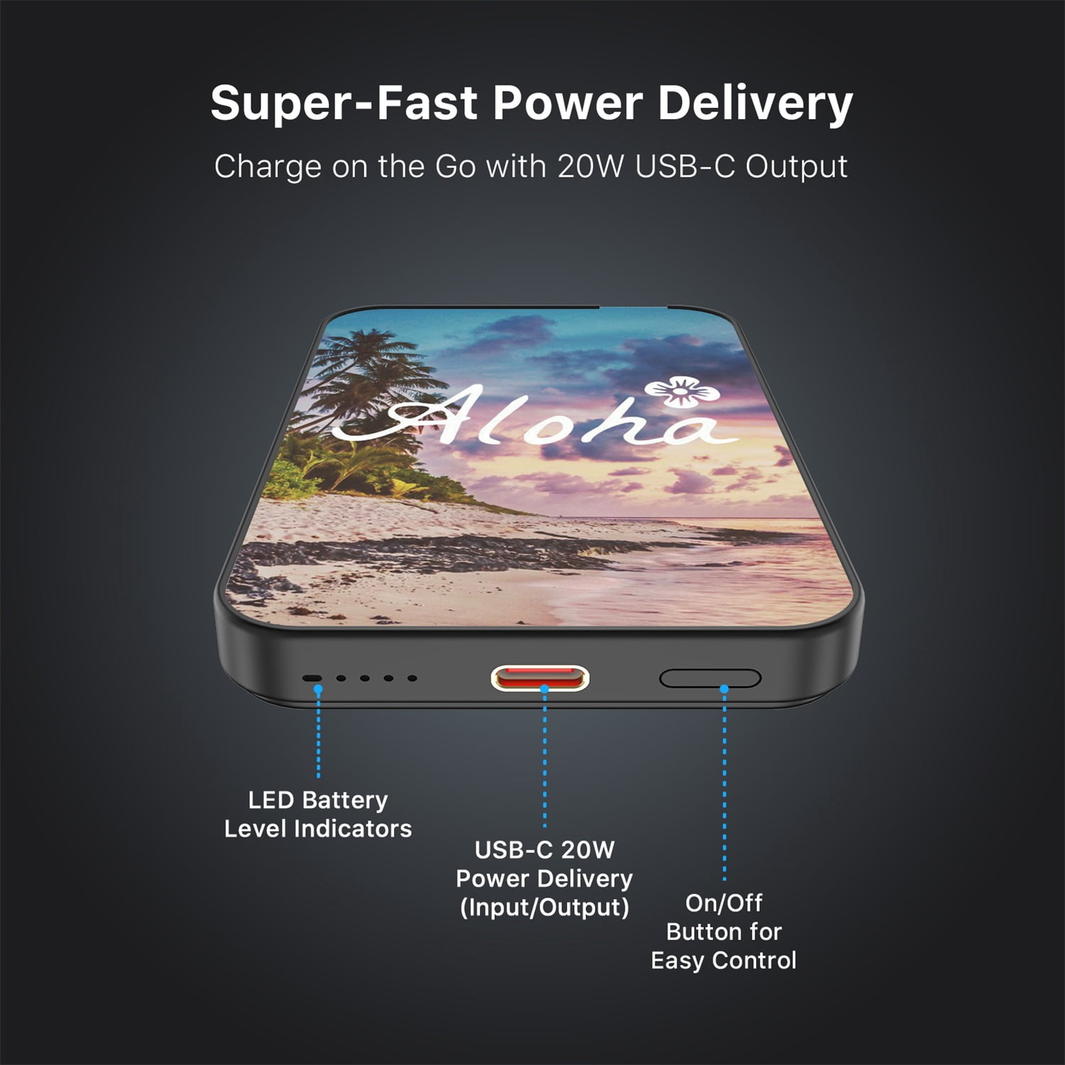 MyBat Design Lab 5000mAh Magnetic Wireless Power Bank - Black - Aloha