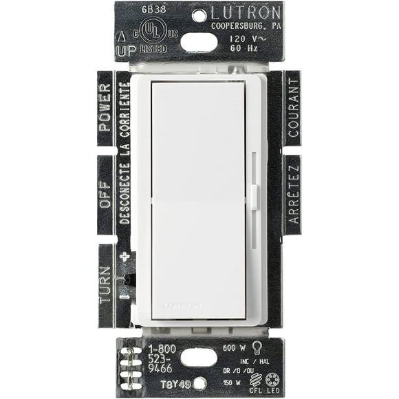 Lutron Diva LED+ Dimmer for Dimmable LED, Halogen and Incandescent Bulbs| DVCL-153P-IV | White