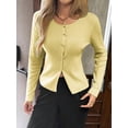 thumbnail image 4 of Women'S Vacation Button Cardigan Long Sleeve Knit Top Business Casual Round Neck Slim Fit Jacket Shirt Light Yellow L, 4 of 8