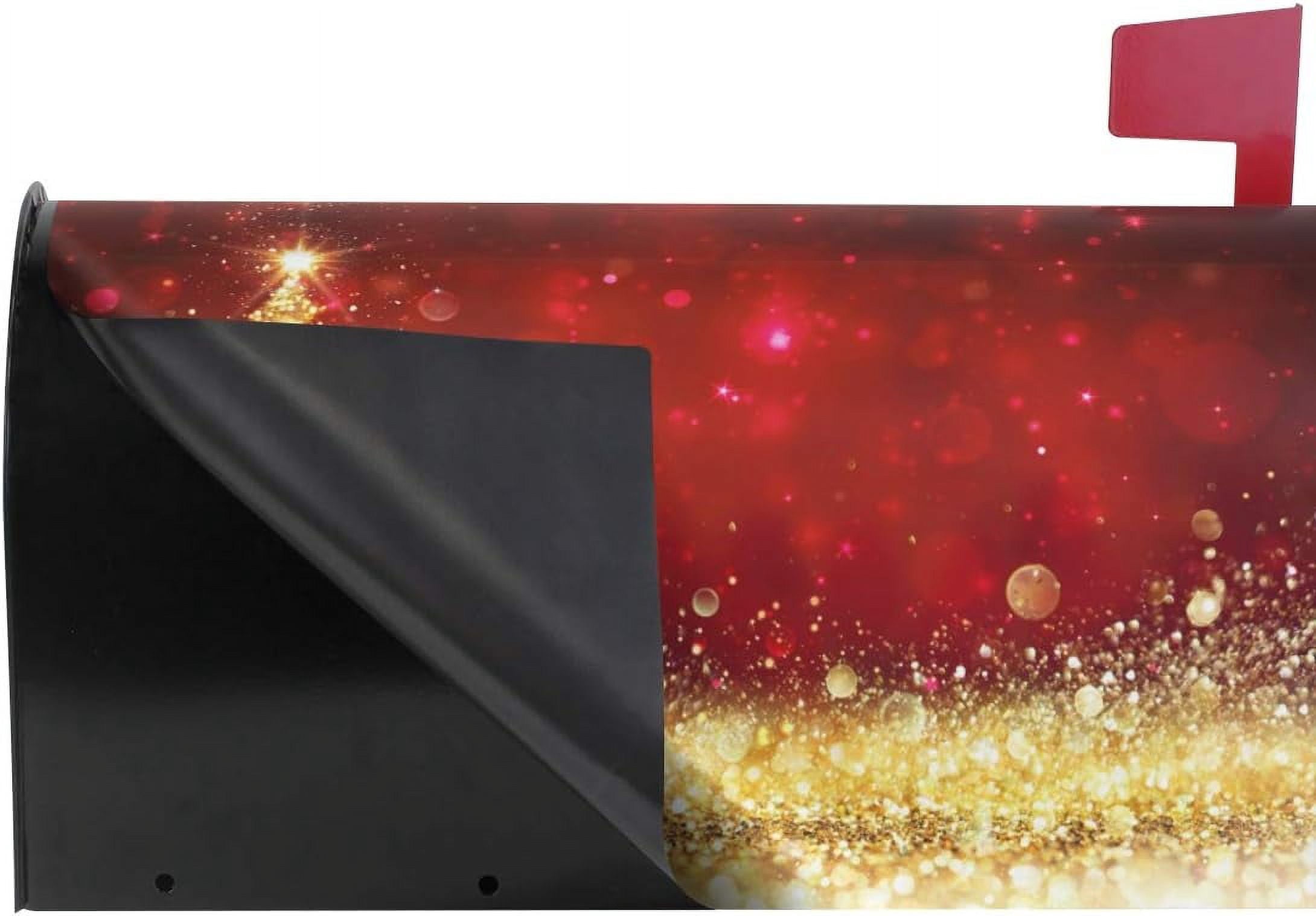 Golden Glitter Christmas Tree Red Magnetic Mailbox Cover Standard Size for Garden Yard Outdoor Decorations-18 x 20.8"