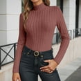 thumbnail image 2 of Women's Tops, Tees & Blouses Casual High Neck Knit Fitted Pullover T Shirt Blouse,Brick Red,S, 2 of 5