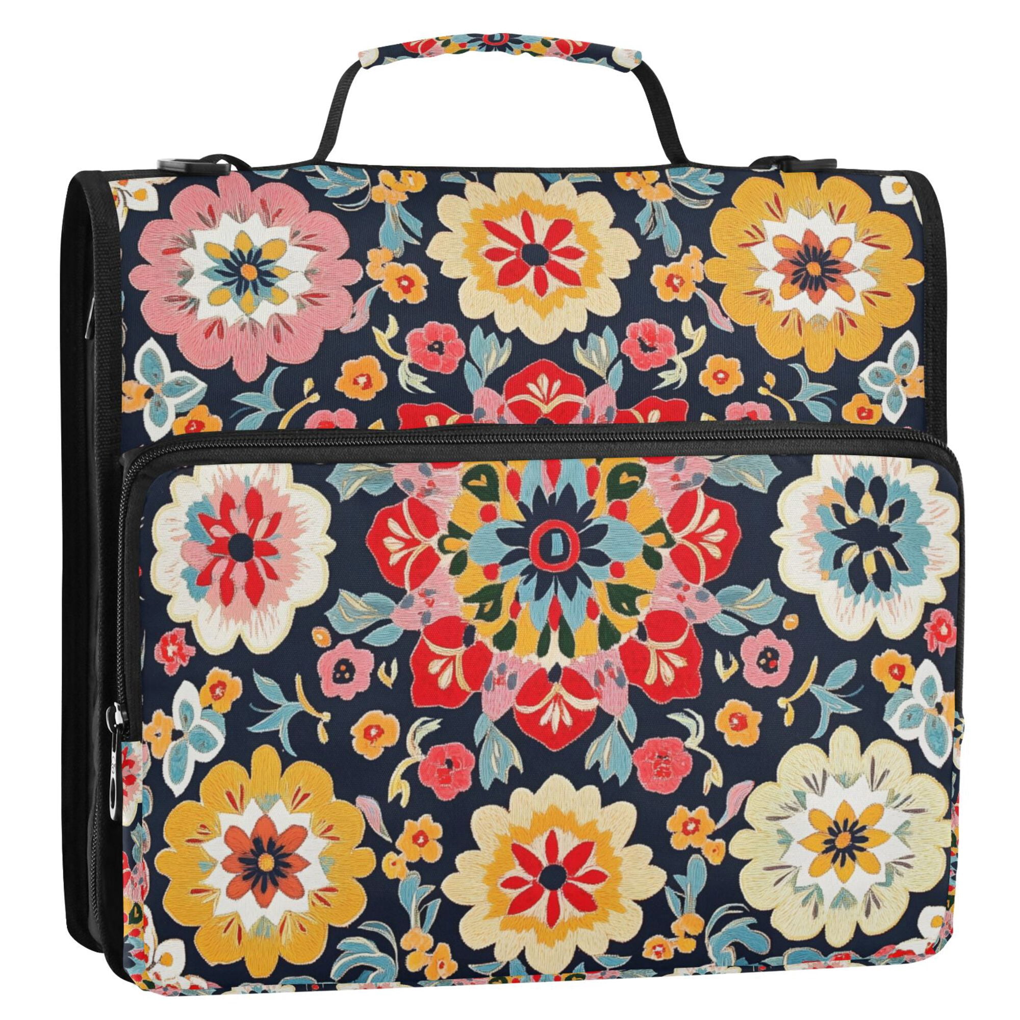 FORMRS Zipper Binder with Shoulder Strap 2-inch Ring 500 Sheet Capacity File Bag, Colorful Floral Pattern